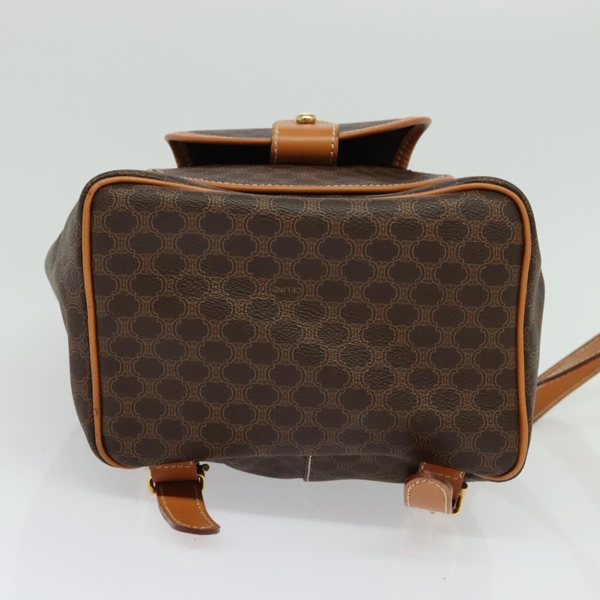 CELINE Macadam Canvas Backpack PVC Leather Brown Gold Auth yk19307