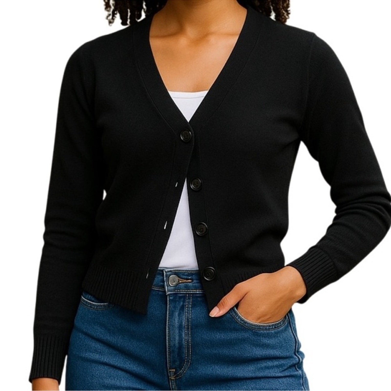 Vintage Gap Y2K Cardigan Small Black Lambswool Button Sweater Academia Preppy