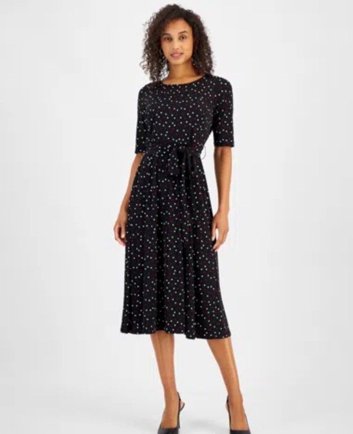 KASPER Black Polka Dot Midi Wear To Work Dress Plus 18W NWT