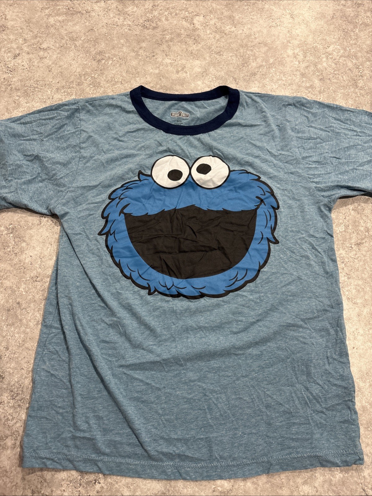 Cookie Monster Men’s S/CH Sesame Street Graphic Shirt Teal CrewNeck Pullover Tee