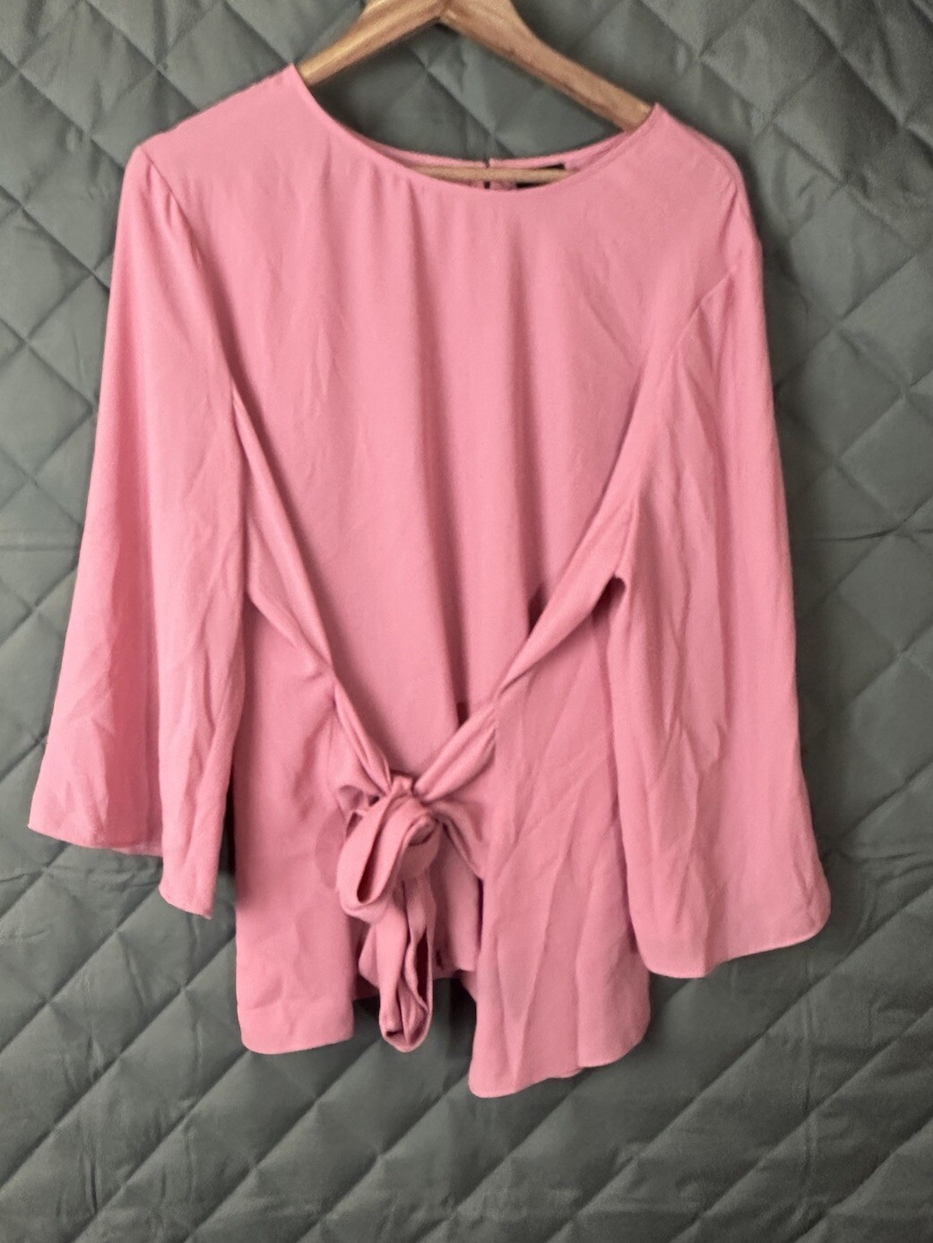 Worthing Women’s XXXL Pink Blouse Long Sleeve Pullover Top With Front Tie