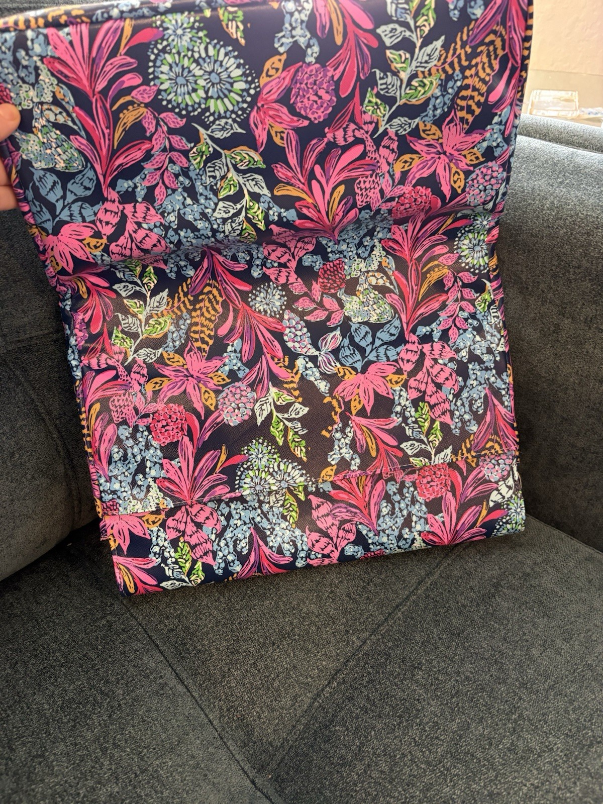 Lilly Pulitzer floral Zip Pouch Clutch with Leather Logo Patch