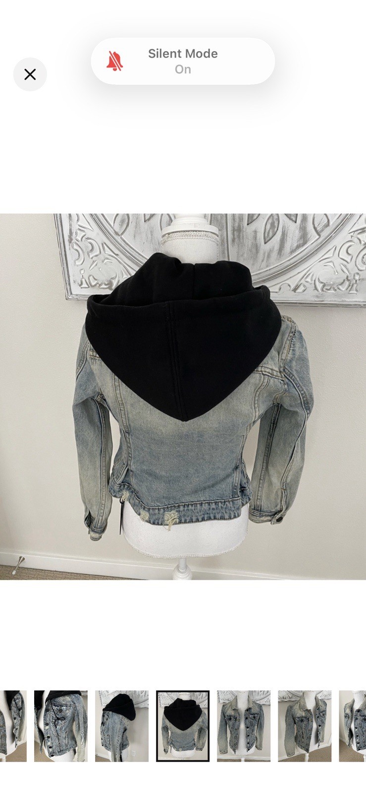 BLANKNYC Hooded Distressed Jacket Women’s Blue/Black Button Slim w/ Pockets, XS