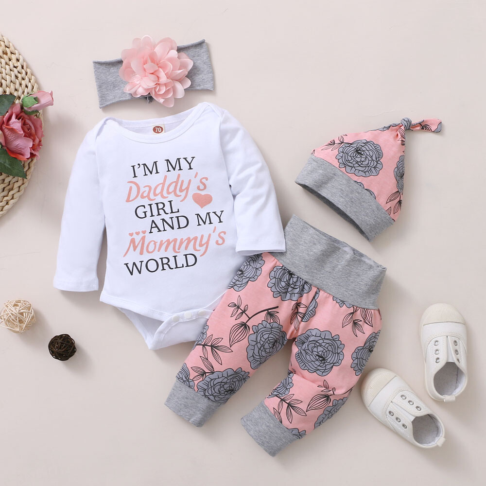 Newborn Baby Girl Clothes Romper Bodysuit Tops Pants Headband Infant Outfits Set