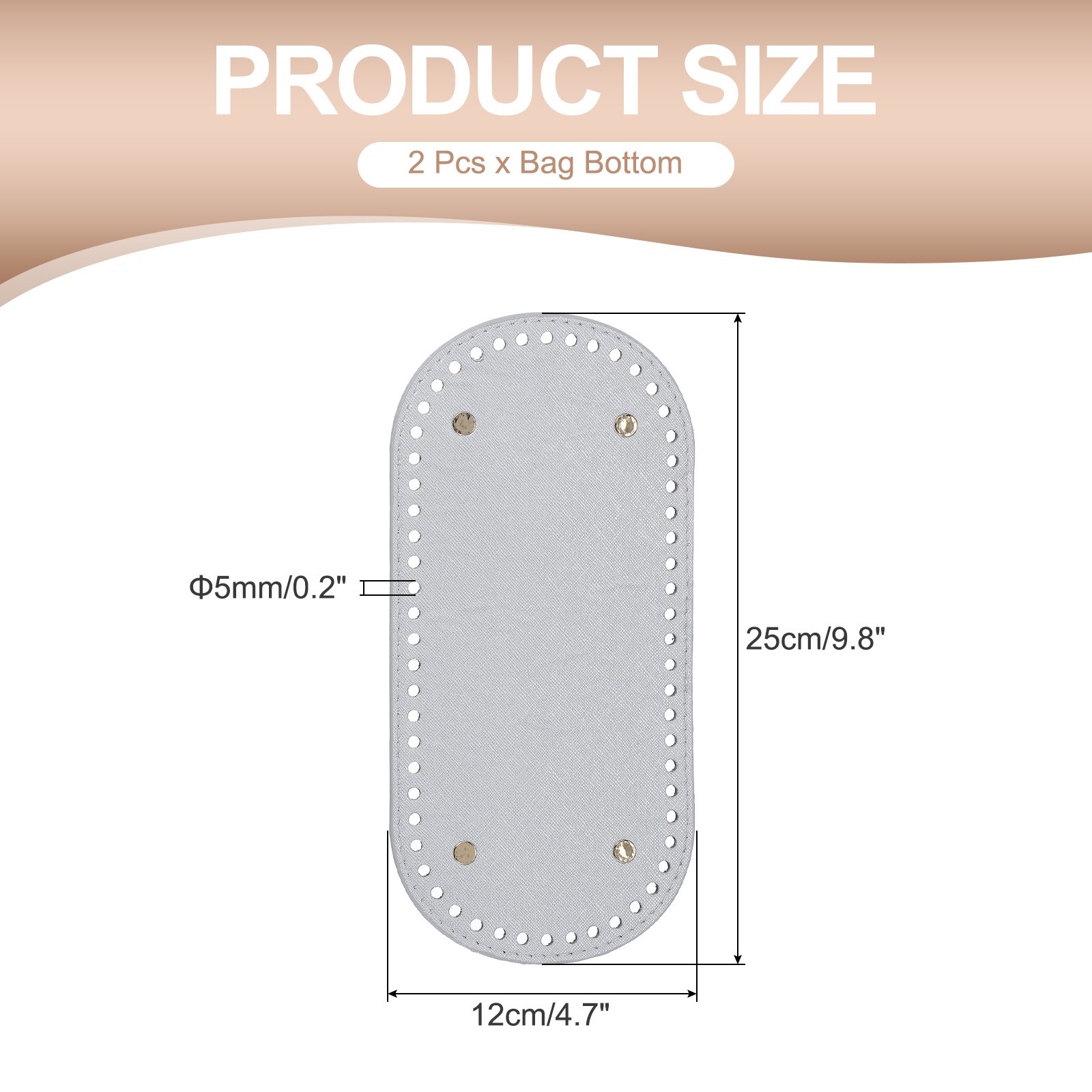 2Pcs Oval PU Leather Bag Bottom Shaper with Holes & Nails 9.8×4.7 Inch Silver