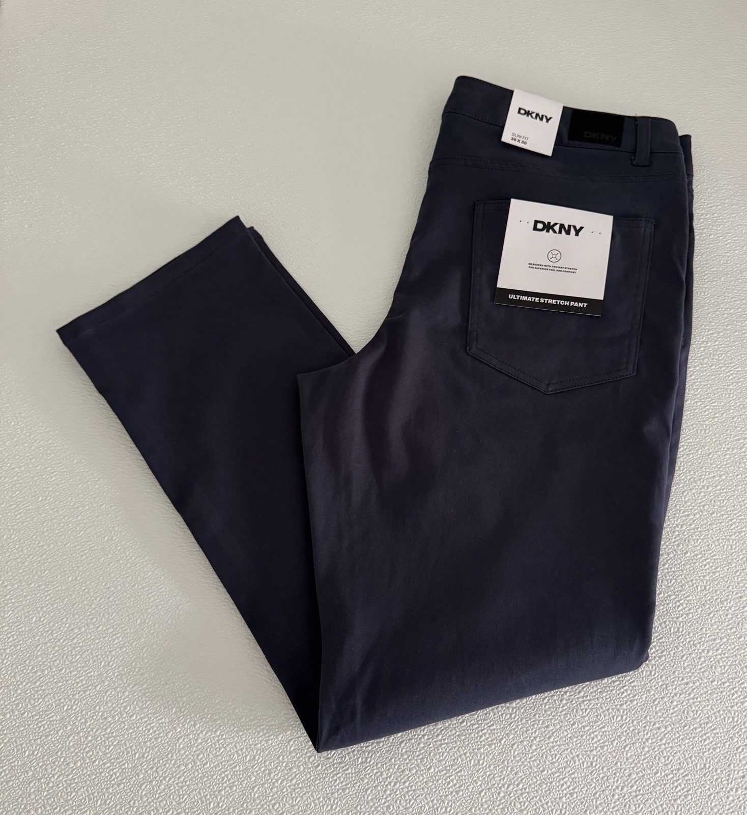 NWT DKNY Mens Two Way Stretch Pants Stanton Slim Fit 32 33 34 36 38 Navy Blue E8