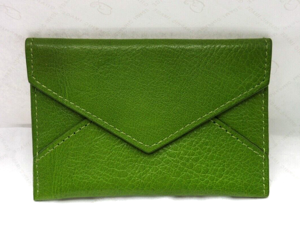 Envelope Card Holder MINI Leather Holds Business Credit Graphic Image LIME GREEN
