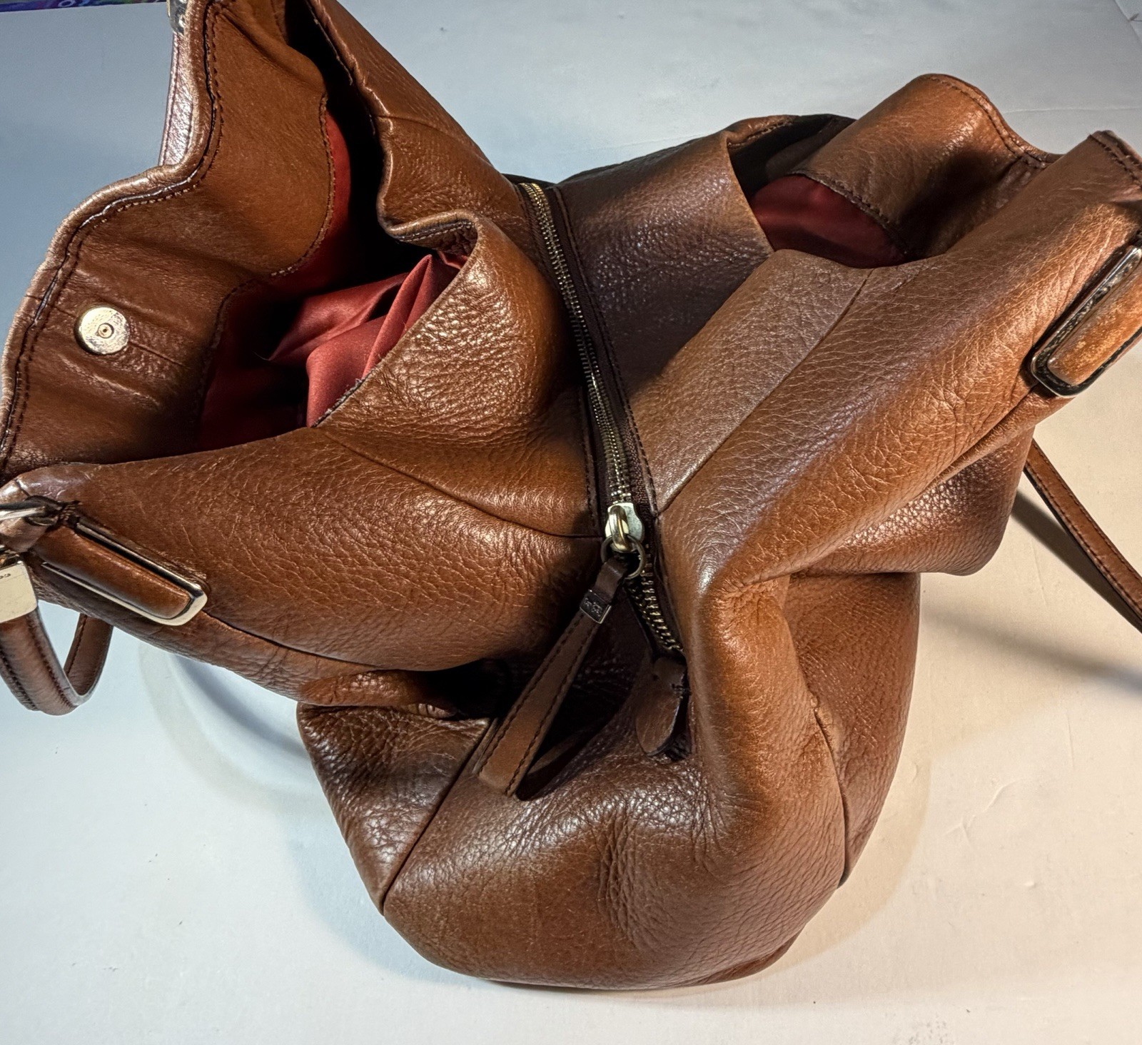 COACH Madison Small Phoebe Shoulder Bag Cognac Brown Pebbled Leather Hobo Fall