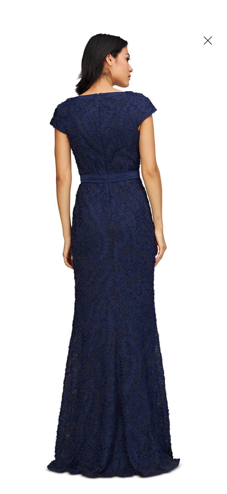 JS Collections Leigh 3D-Floral Keyhole-Cutout Gown In Navy New Size 6