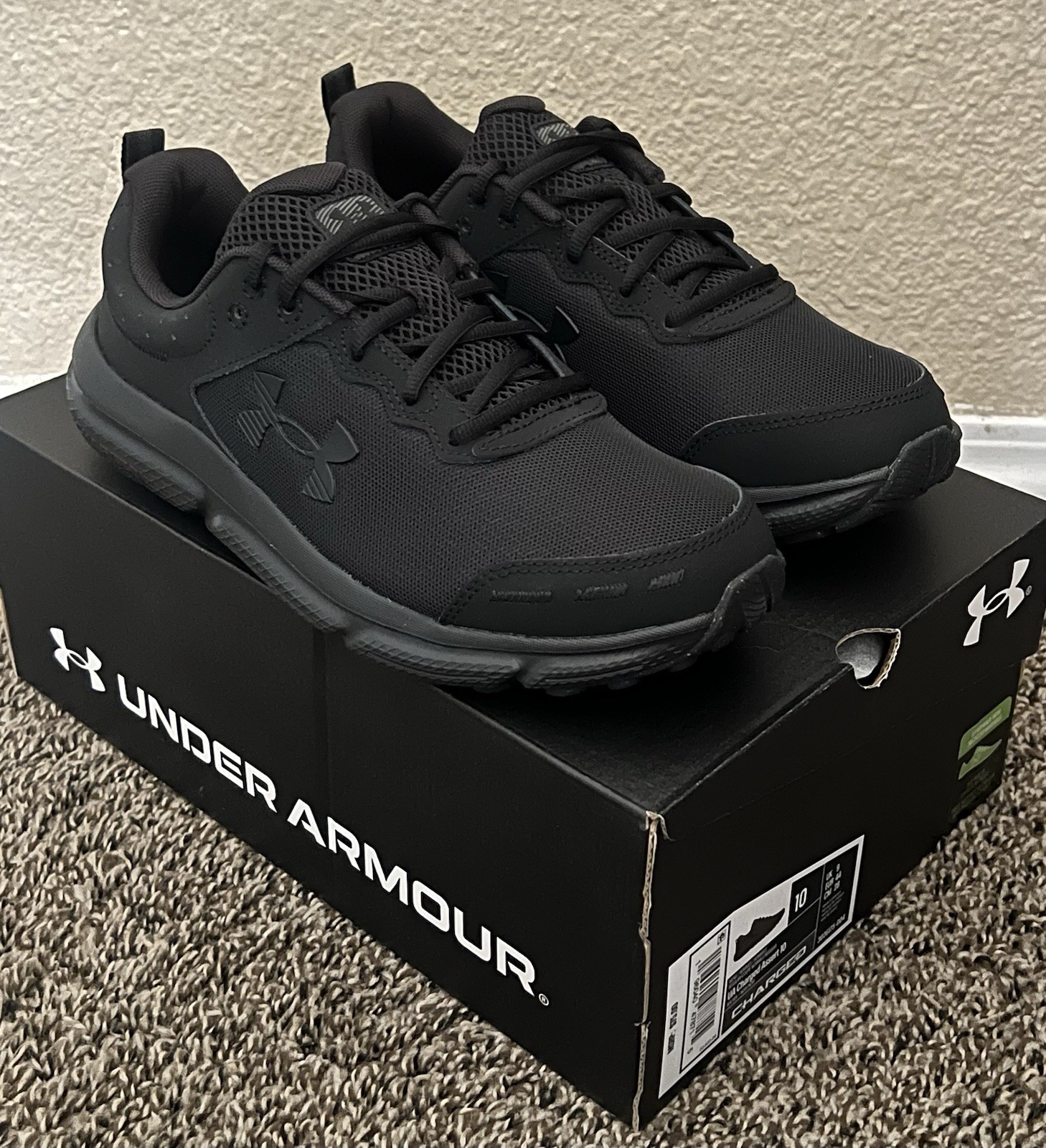 Under Armour Men’s Charged Assert 10 Shoes Black Color Size-10