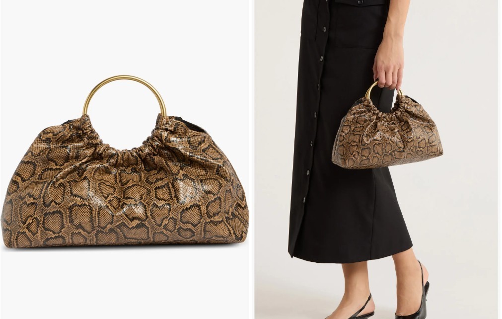 REBECCA MINKOFF Madeleine snake print round handle small satchel – Brown