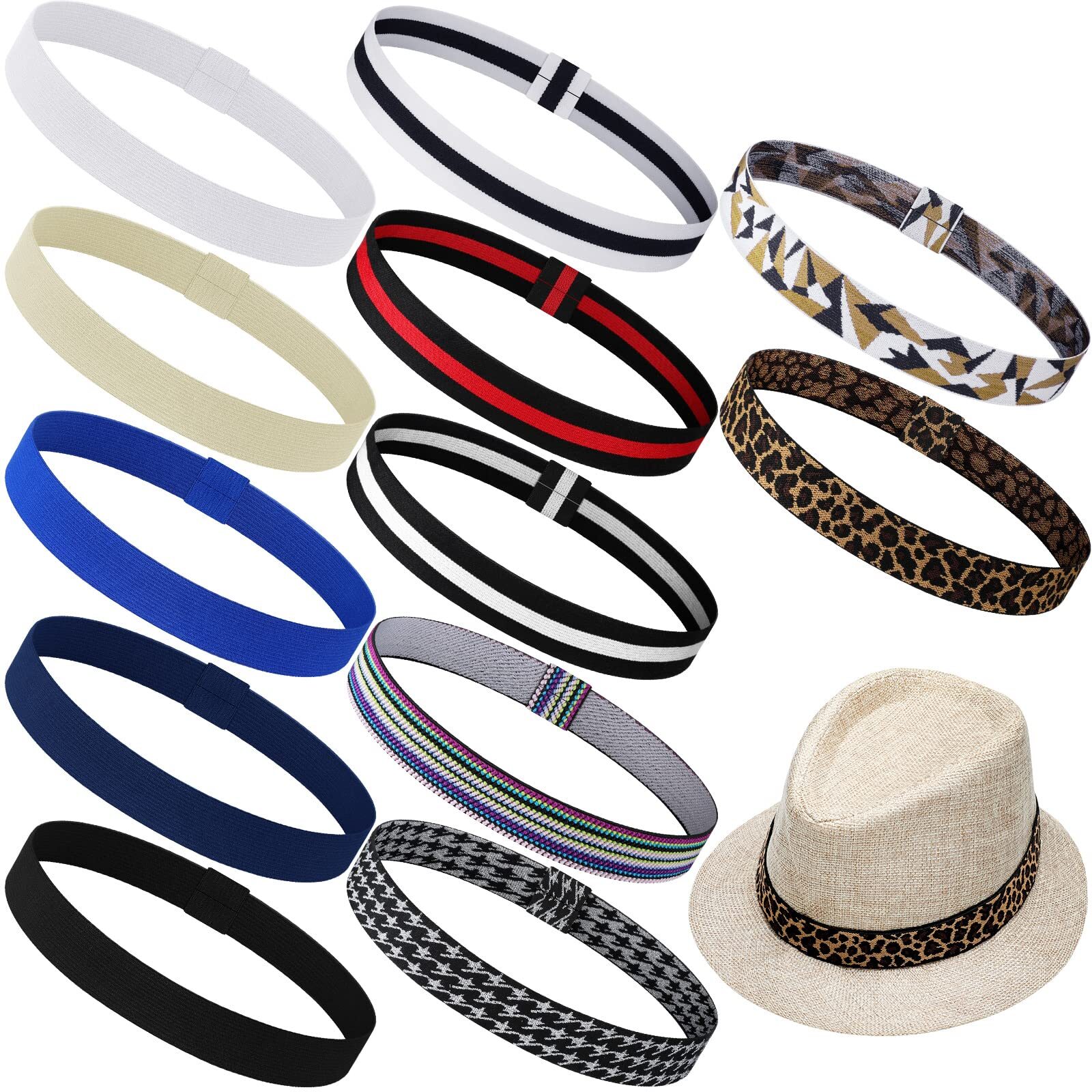 12 Pieces Stretchable Hat Band Ribbon Panama Hat Band Western Cowboy Hat Band…