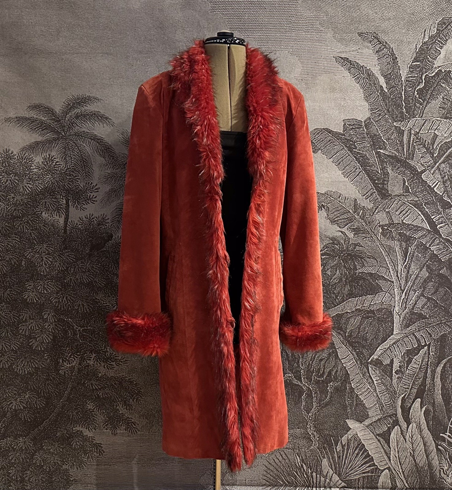 Rare Vintage Long Red Real Suede Afghan Coat Maxi Leather Fur Y2K Penny Lane 12
