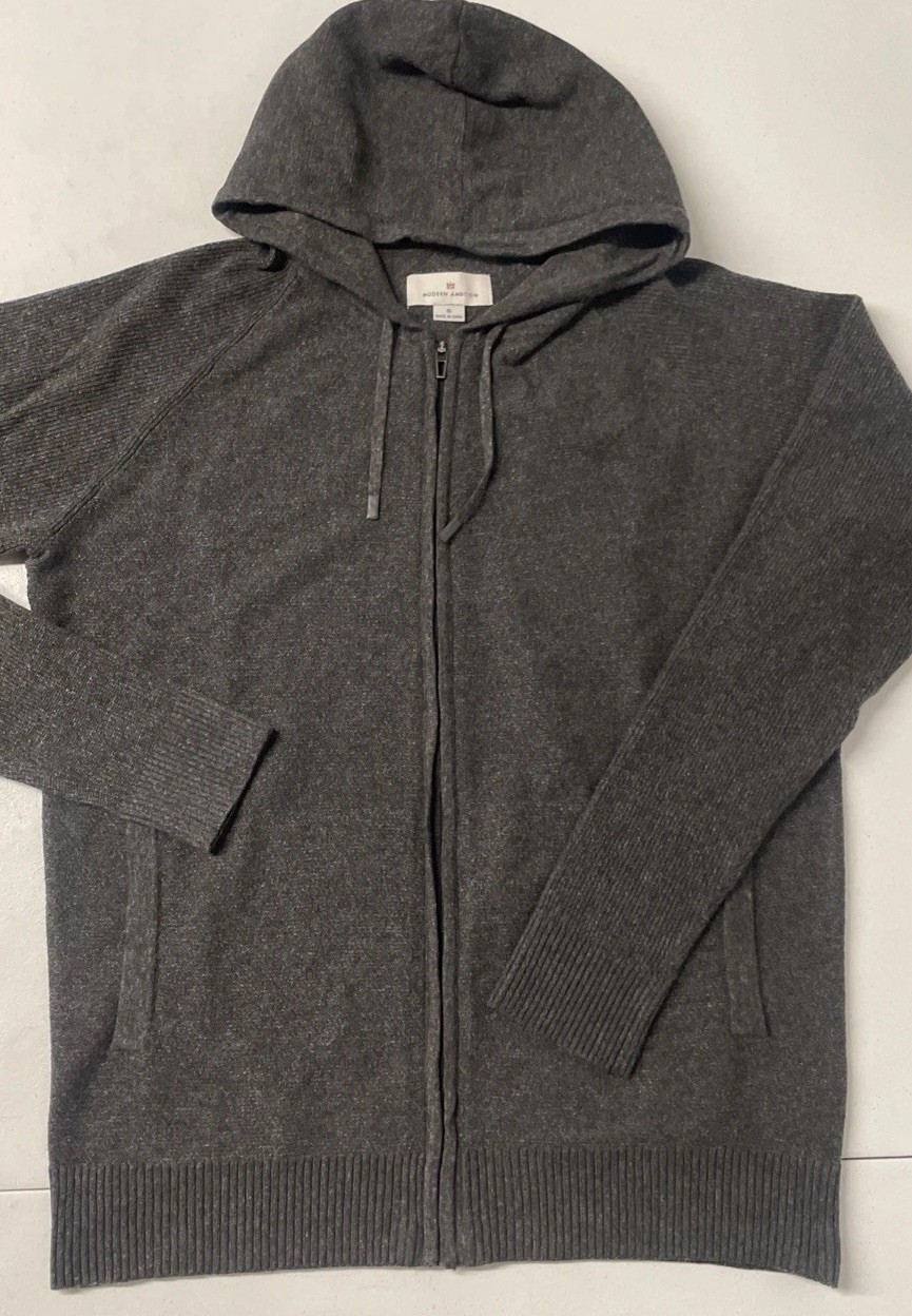MODERN AMBITION Mens Full Zip Hooded Sweater Hoodie Jacket DARK GRAY MEDIUM