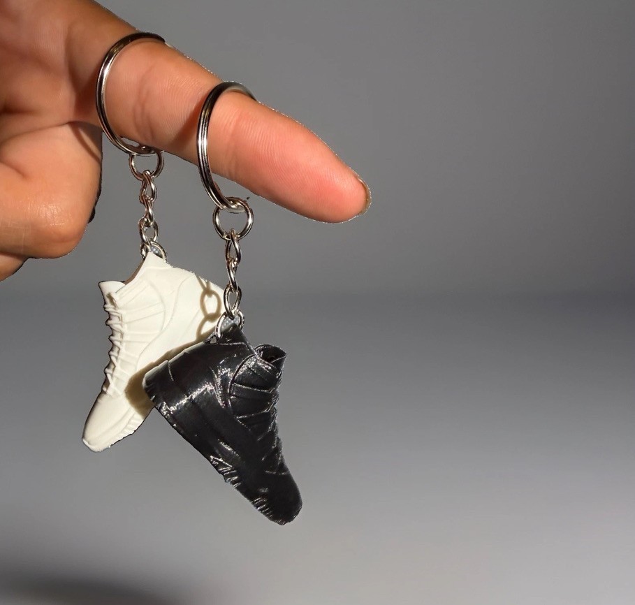 Mini Jordan 11 inspired 3d keychain. 2pc Black & White plastic sneaker