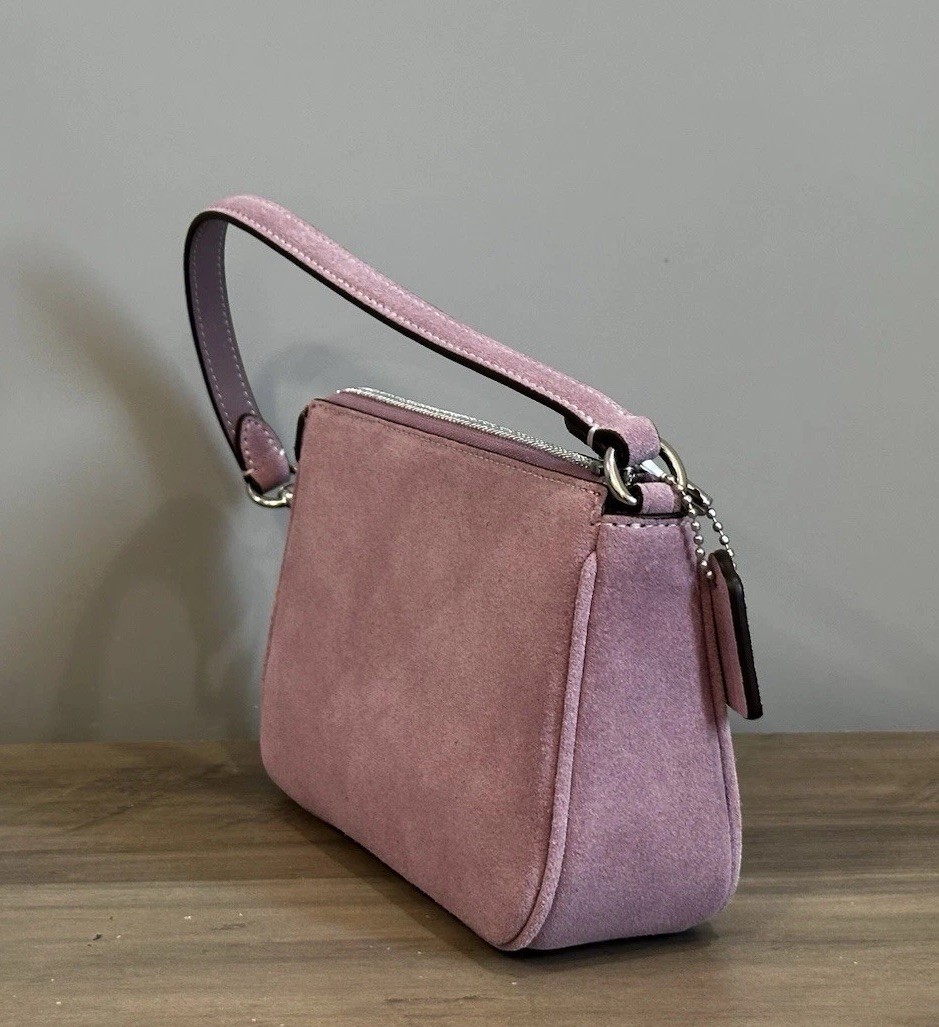 COACH Nolita 19 In Suede & Smooth Leather Wristlet Bag CDN25 Silver/Light Violet