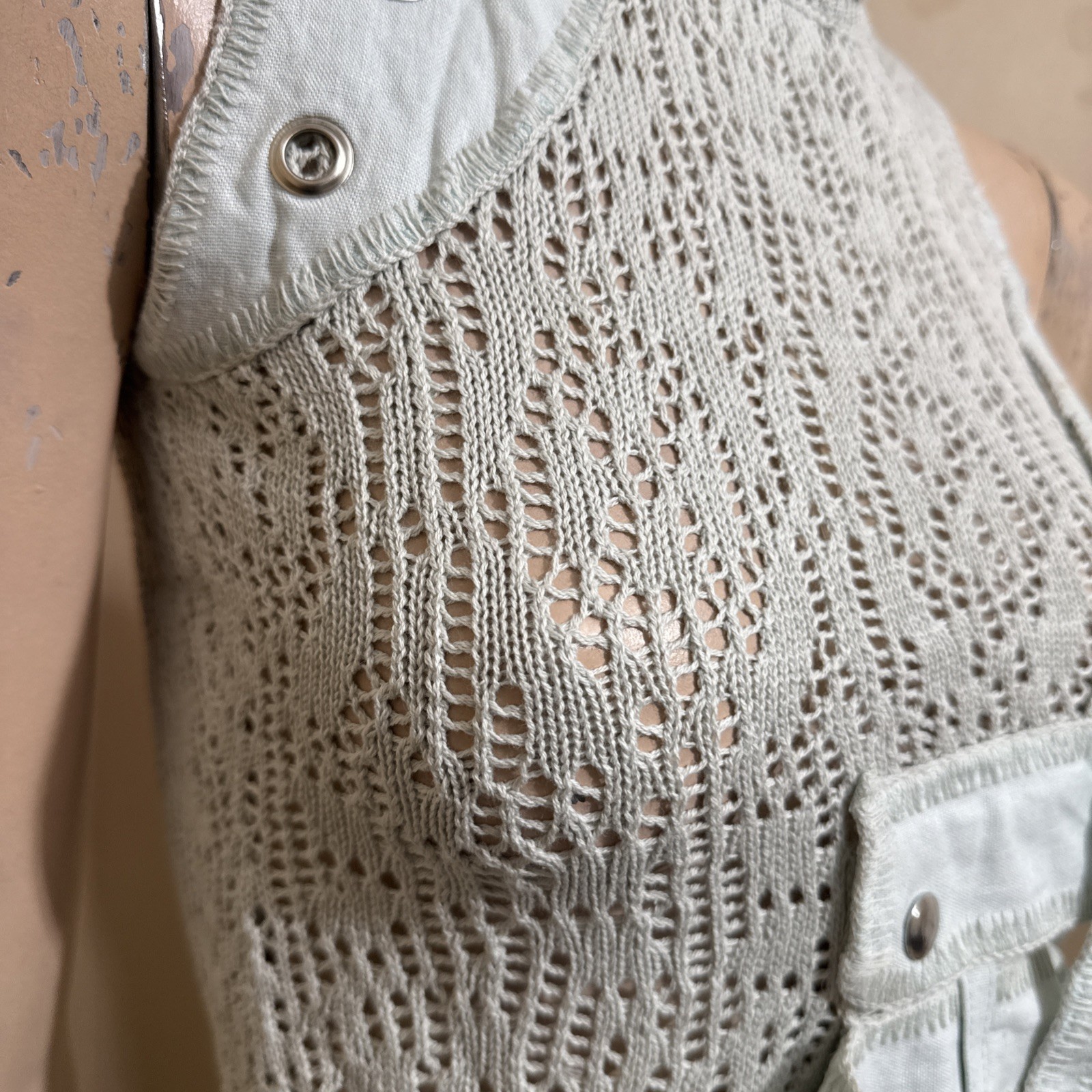 Women’s Light Blue Cotton Casual Stretch Buckle Knitted Pocket Size M/L Blouse