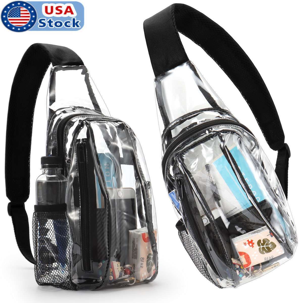 Clear PVC Sling Bag Transparent Stadium Shoulder Crossbody Chest Pack Adjustable
