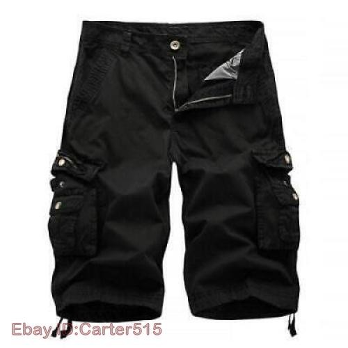Mens Casual Solid Cargo Shorts Multi Pockets Washed Lounge -30 31 32 34 36 38 40