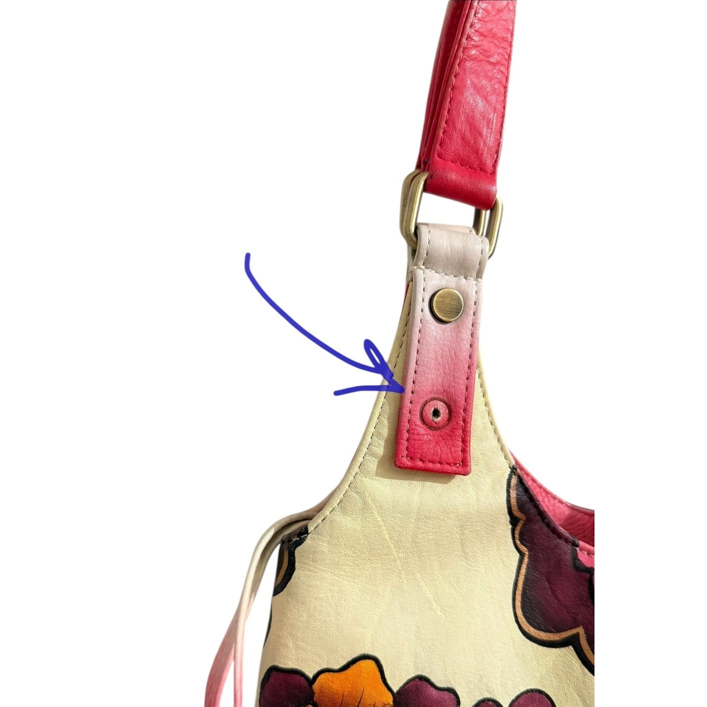 Hand Painted Style Floral Leather Shoulder Bag Boho Artisan Ombre Strap Purse