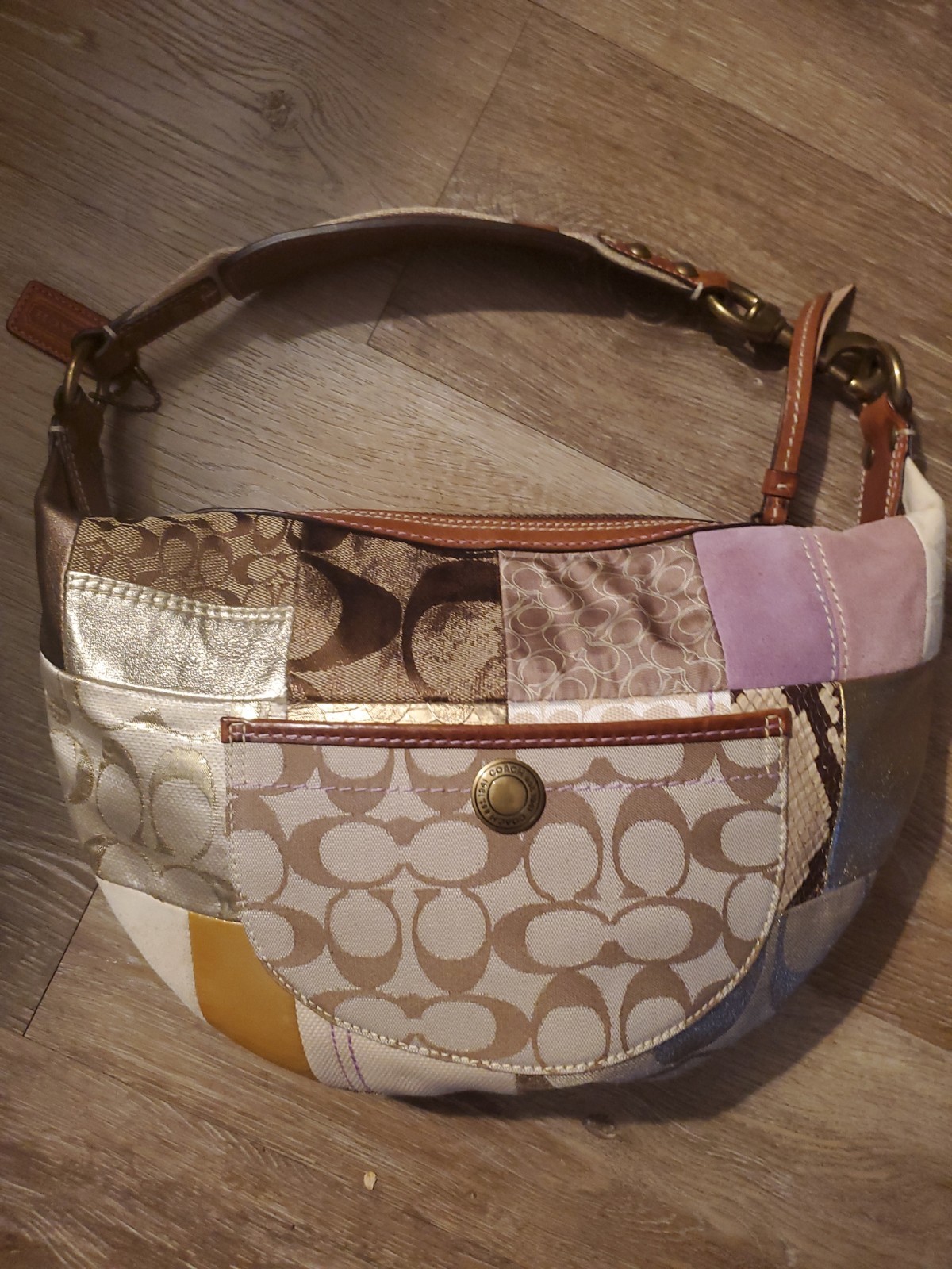 Vintage Coach Y2K Patchwork Hobo Leather Shoulder Handbag/dust cover