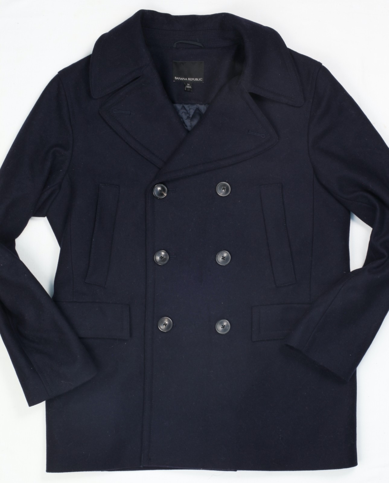 Banana Republic Pea Coat Mario Bellucci M Italian Fabric Wool Quilted Lining
