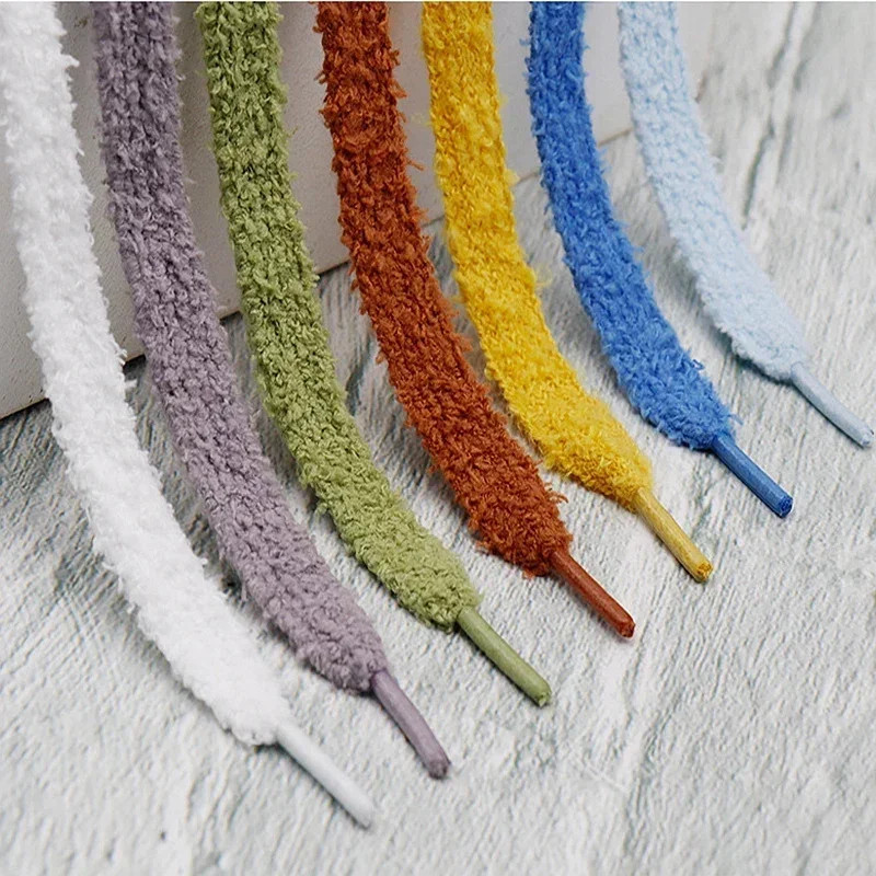 Flat Shoelace Fluffy Shoelaces 1.5CM Width Plush Rope Shoe Laces for Shoes Casua