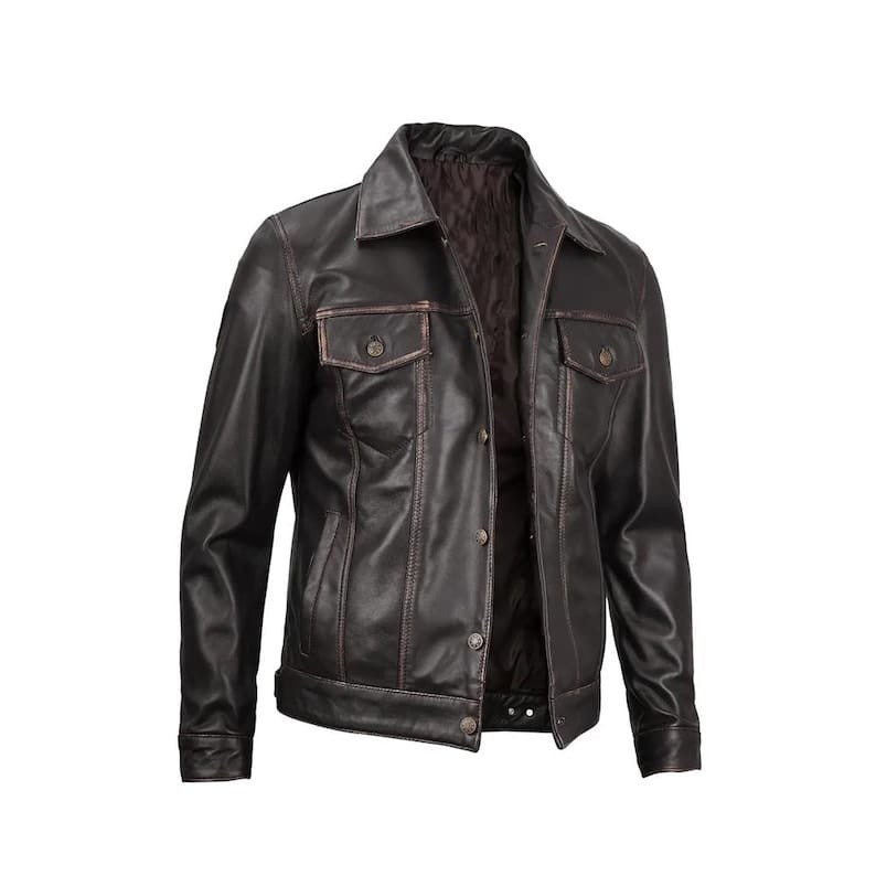 Men’s Premium Sheepskin Leather Jacket Genuine Soft Leather Jacket Denim Style