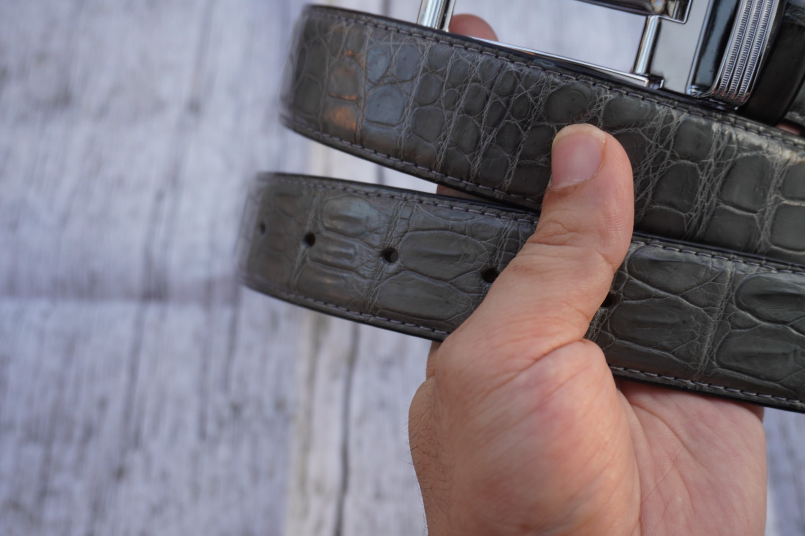 W 1.5 inch – Gray Genuine Crocodile Belly Leather Skin Men’s Belt #R42