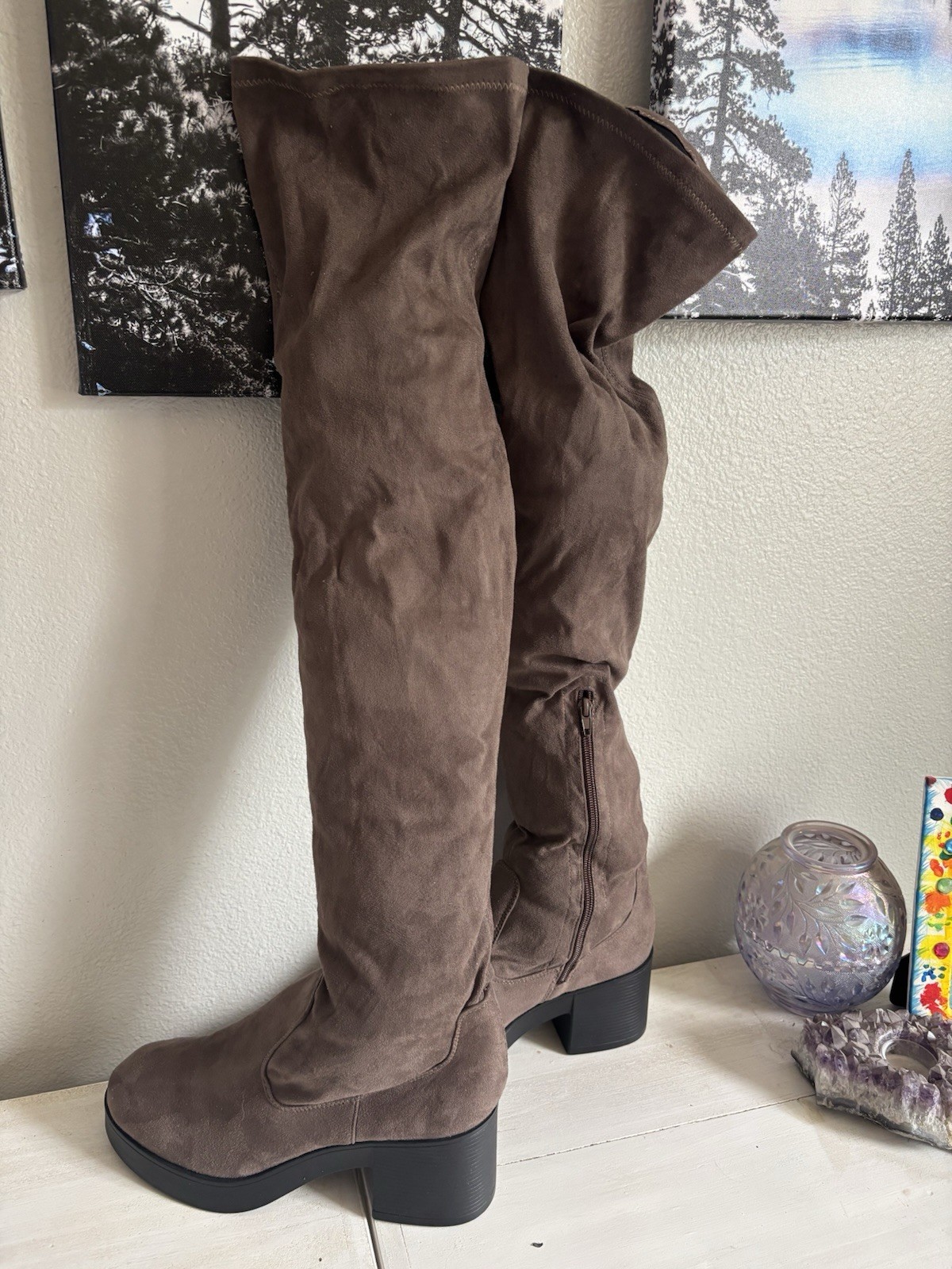 Women’s Over-the-Knee Suede Block Heel Boots Size 10