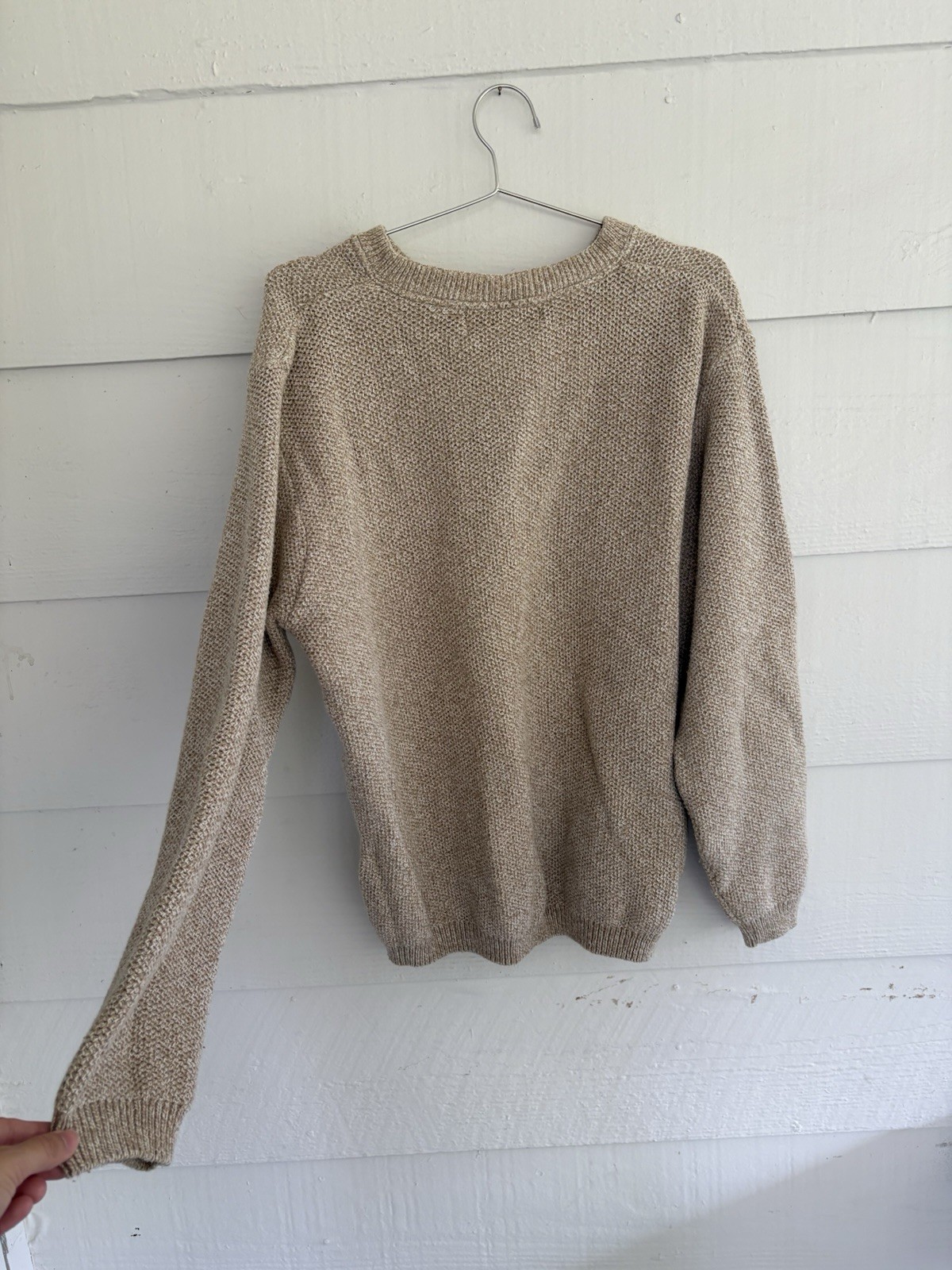 Oscar de la Renta Men’s Large Beige Henley Sweater Textured Knit Pullover Casual