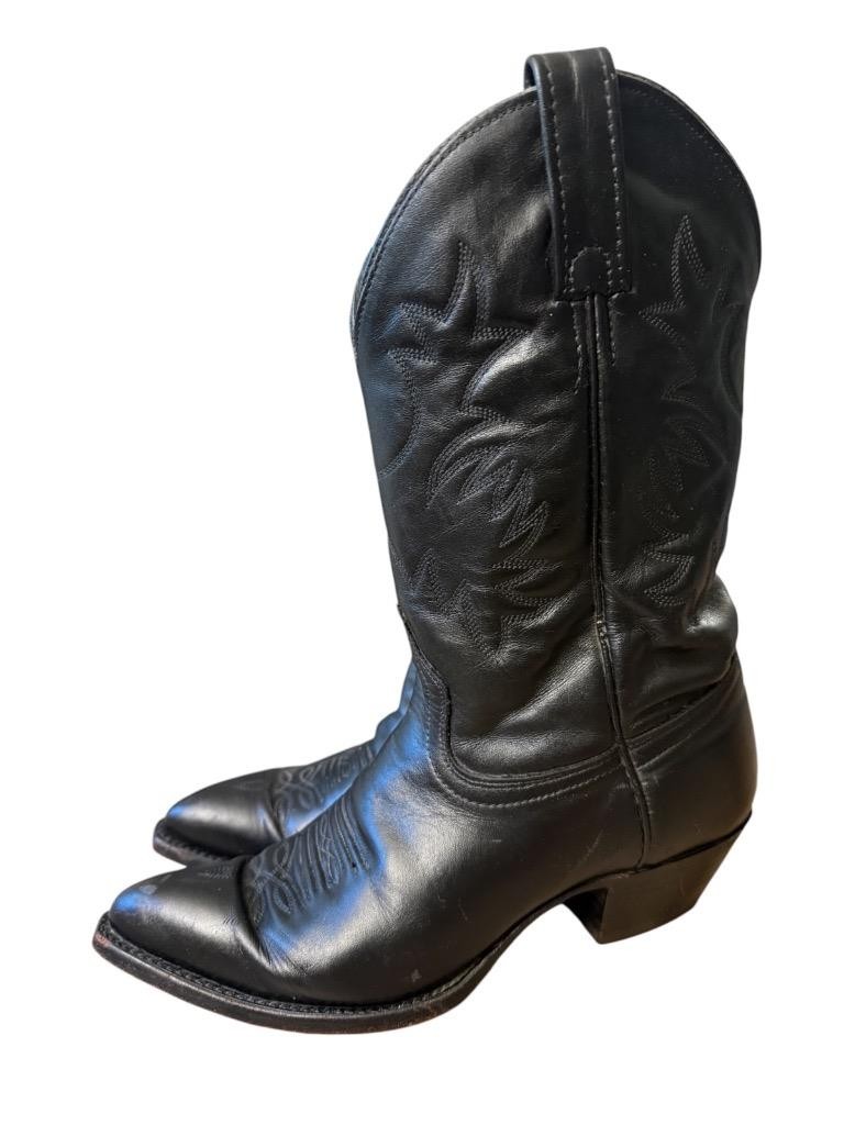 Vintage J Chisholm Black Leather Cowboy Boot Women size 6.5
