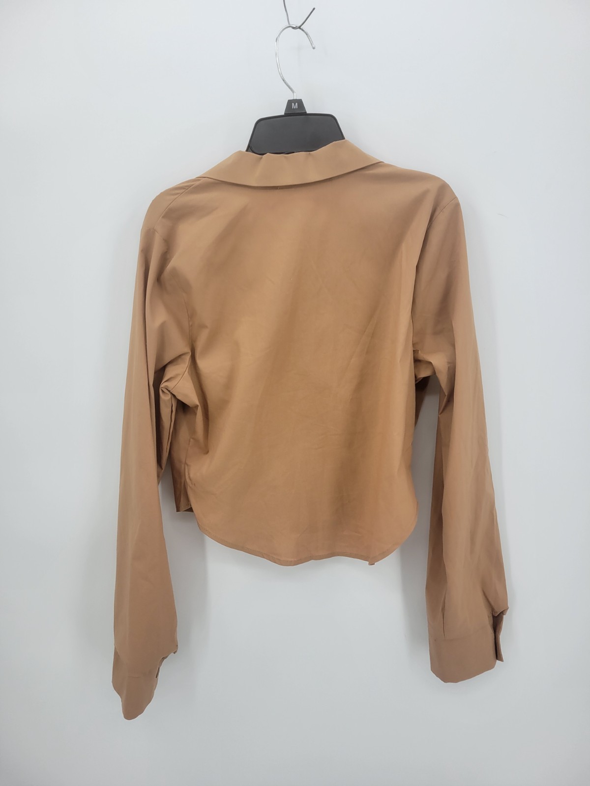 Liberty Love Top Womens Medium Brown Cropped Ruched Button Up Boho Long Sleeve
