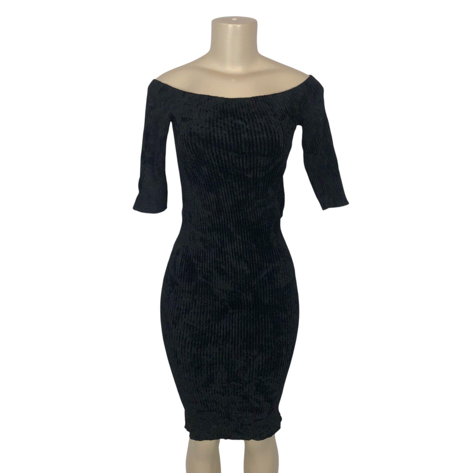 Helmut Lang Italian Yarn Off Shoulder Ribbed Knit Bodycon Midi Dress Size M