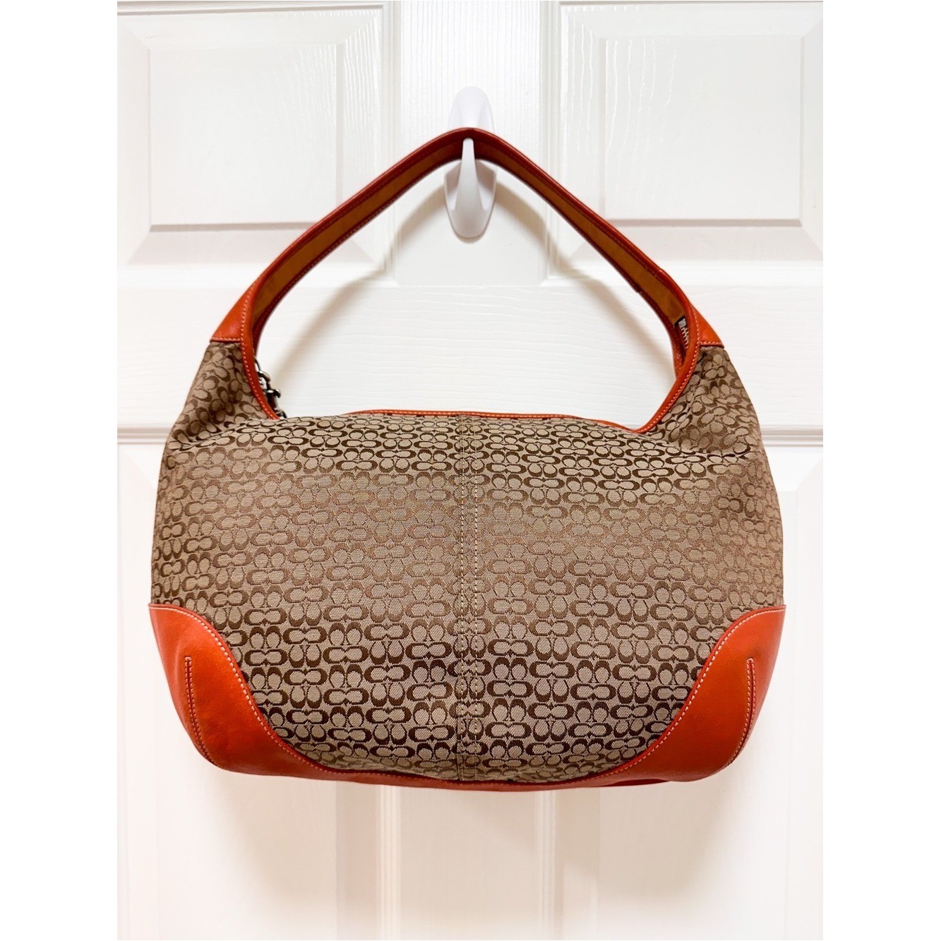 Coach Ergo Large Crescent Hobo Bag Brown Monogram Canvas Orange Leather