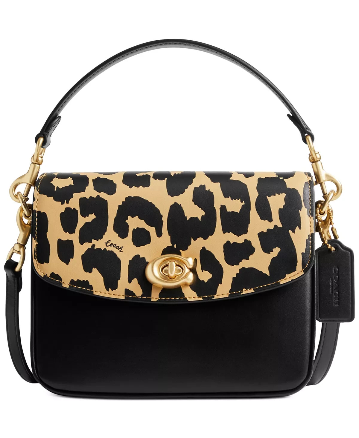 NWT COACH Cassie 19 CM571 Chain Satchel Crossbody Handbag In LEOPARD MULTI Brass