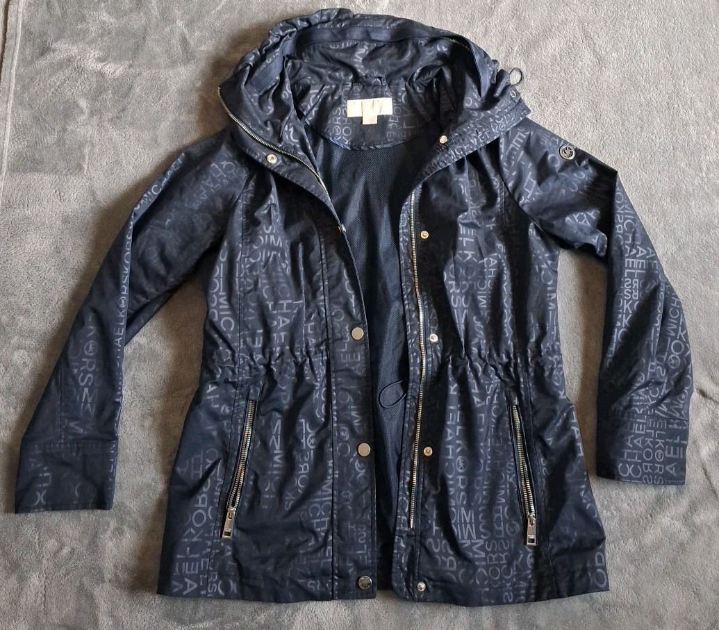 Michael Kors Womens Jacket Medium Blue Hooded Anorak Rain Coat Windbreaker