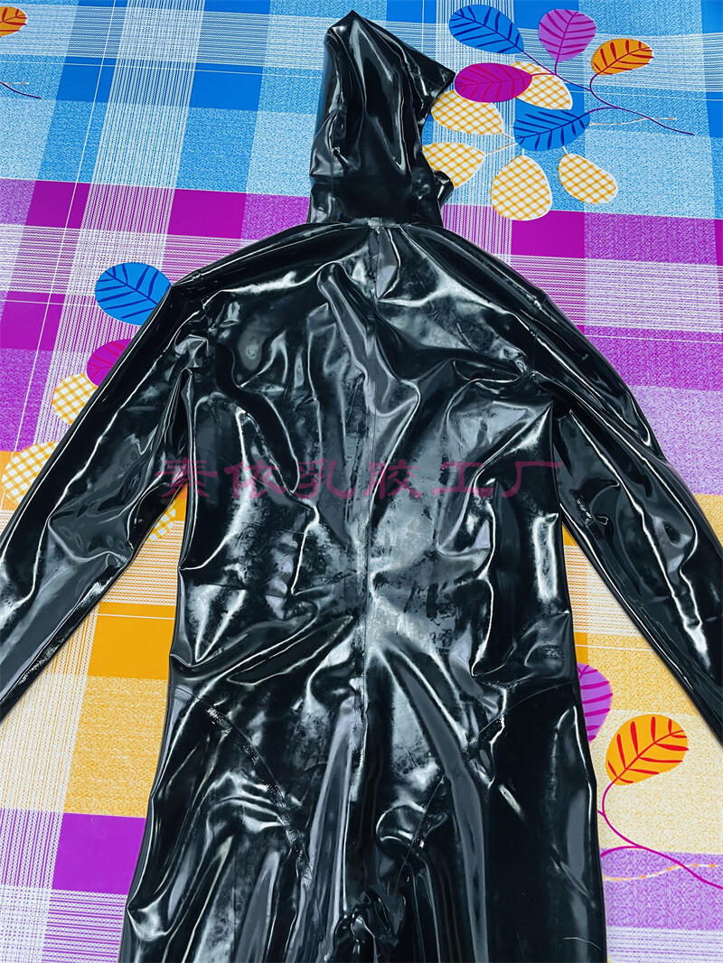 Black latex full cover catsuit open face/face entry no zip custom made