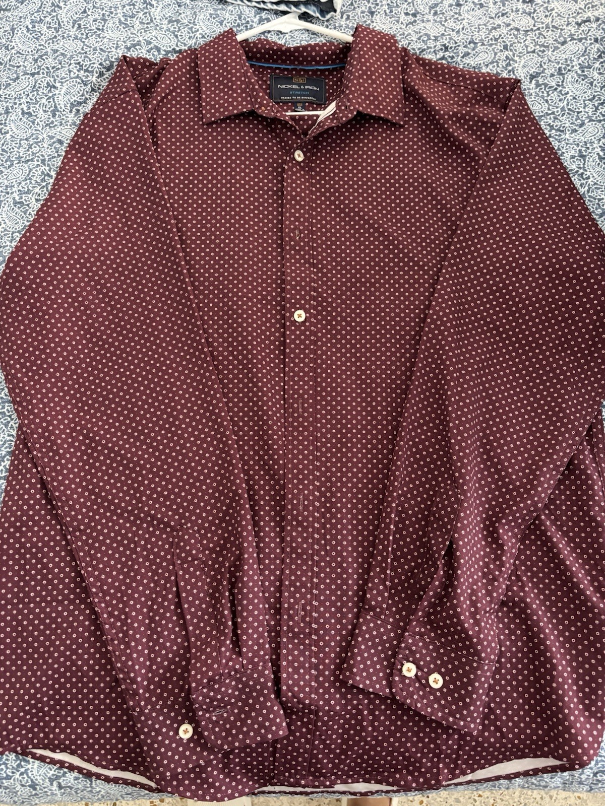 Nickel & Iron Men’s XL Burgundy/White Geometric Stretch Button-Up Shirt
