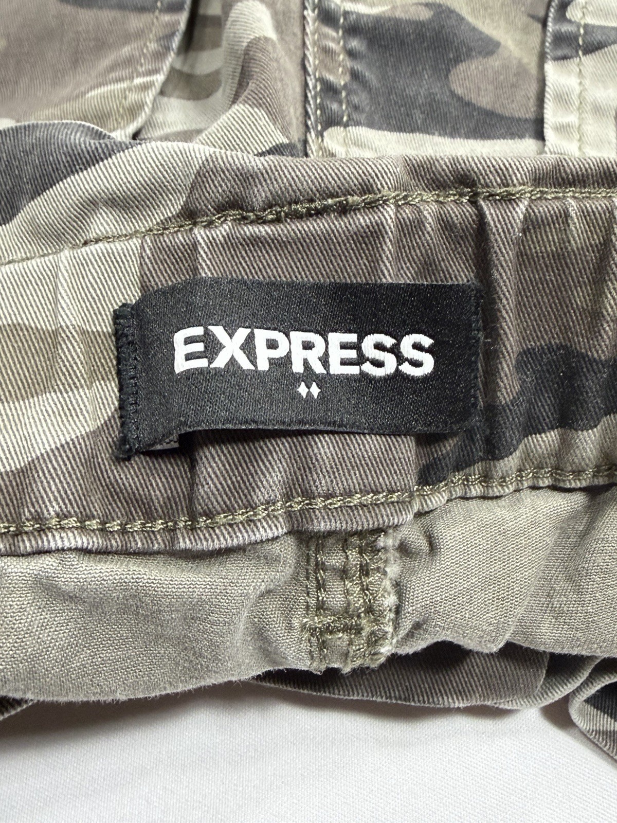 Express Shorts Camo Green Brown Women’s S/P Super High Rise Paperbag Y2K