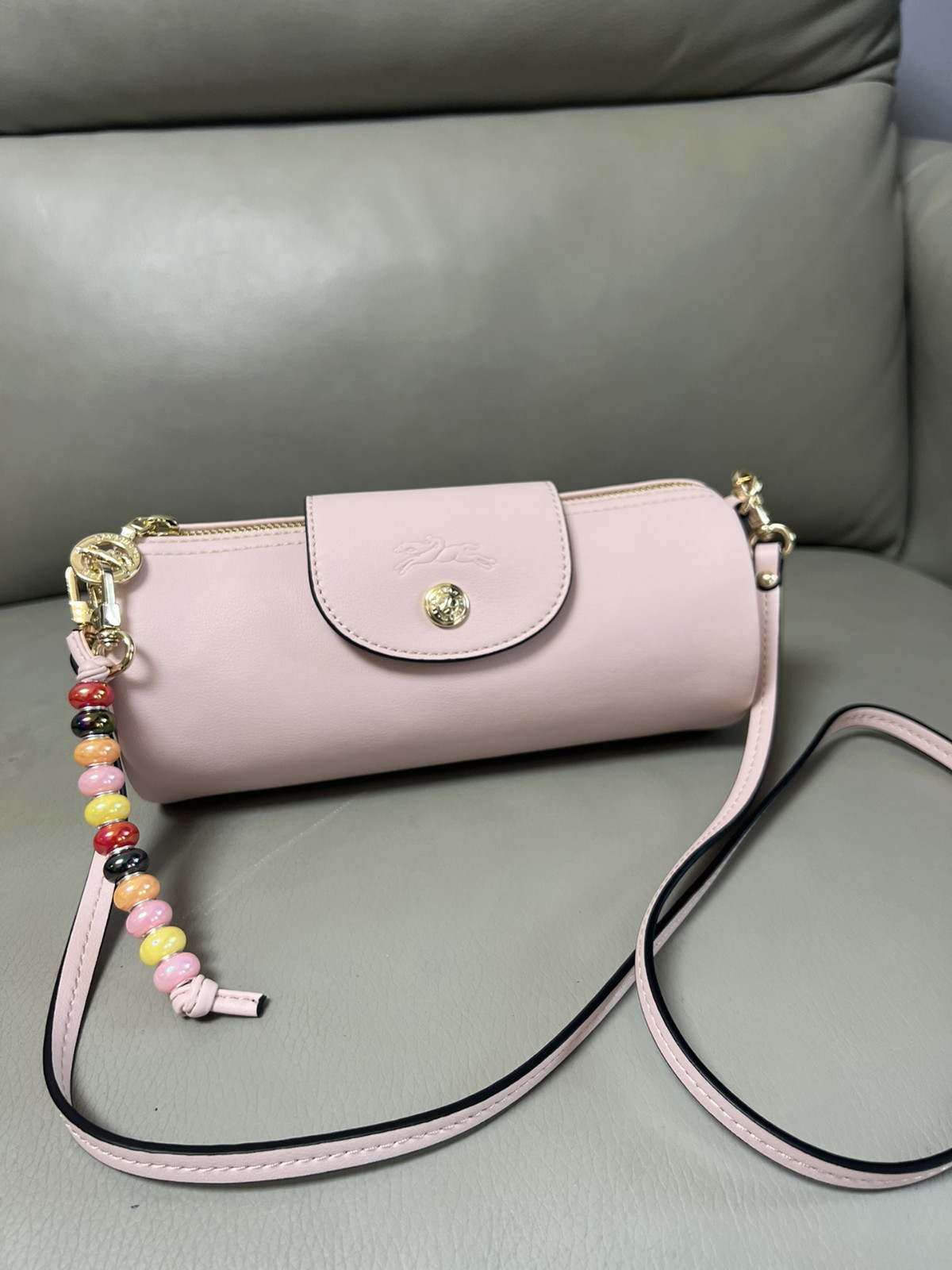 Longchamp Pink Beaded Tote Bag 21x9x9cm No box