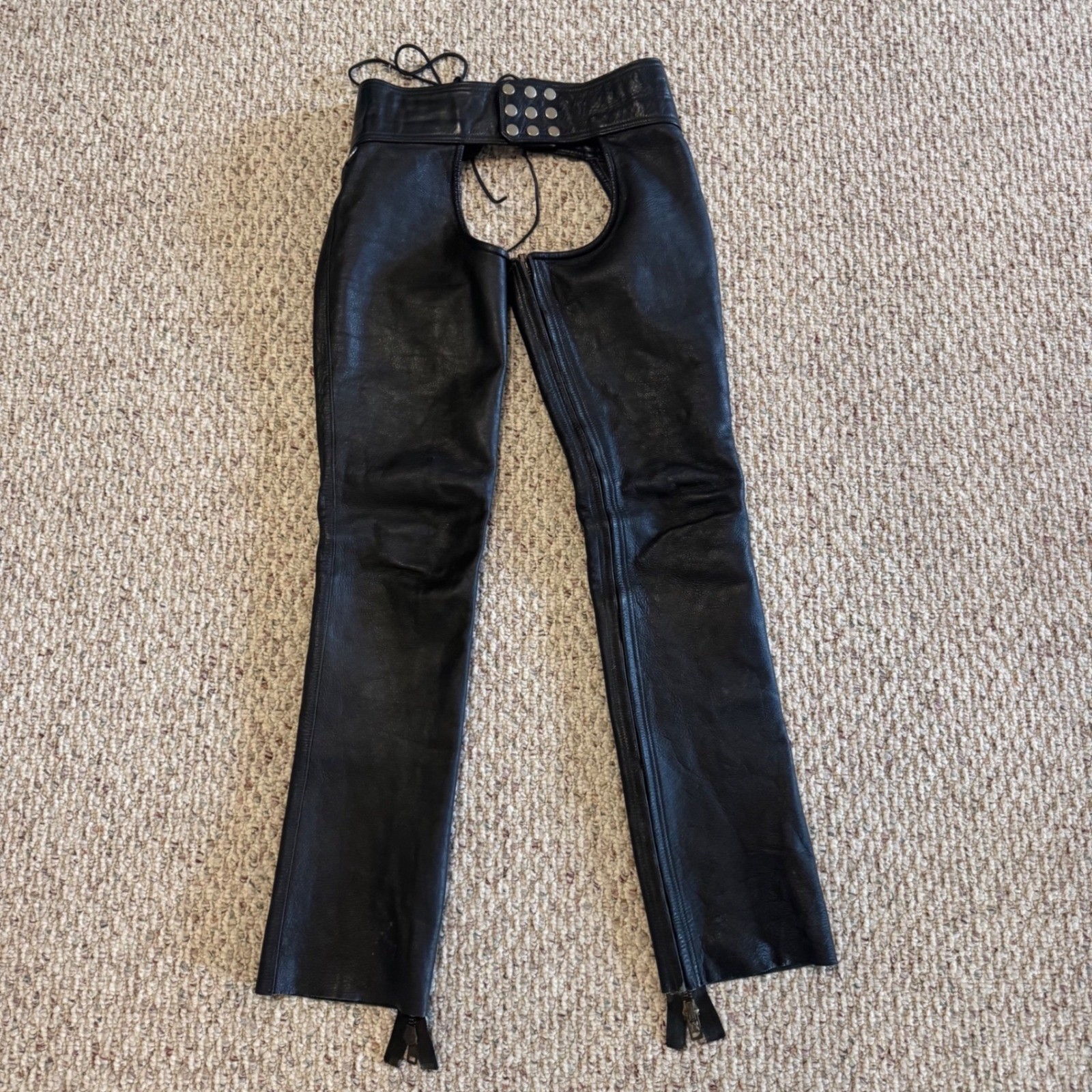 Vintage Image Leather San Francisco Black Leather Motorcycle Chaps Adjustable