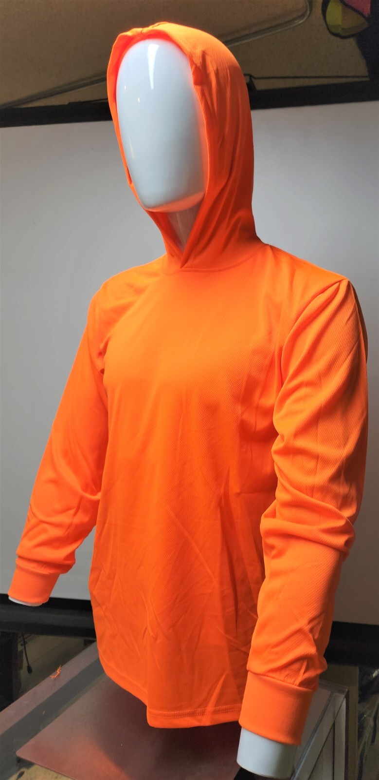 Orange Long Sleeve Safety Shirt With Hoodie, Polyester Birdeye mesh Quick Dry