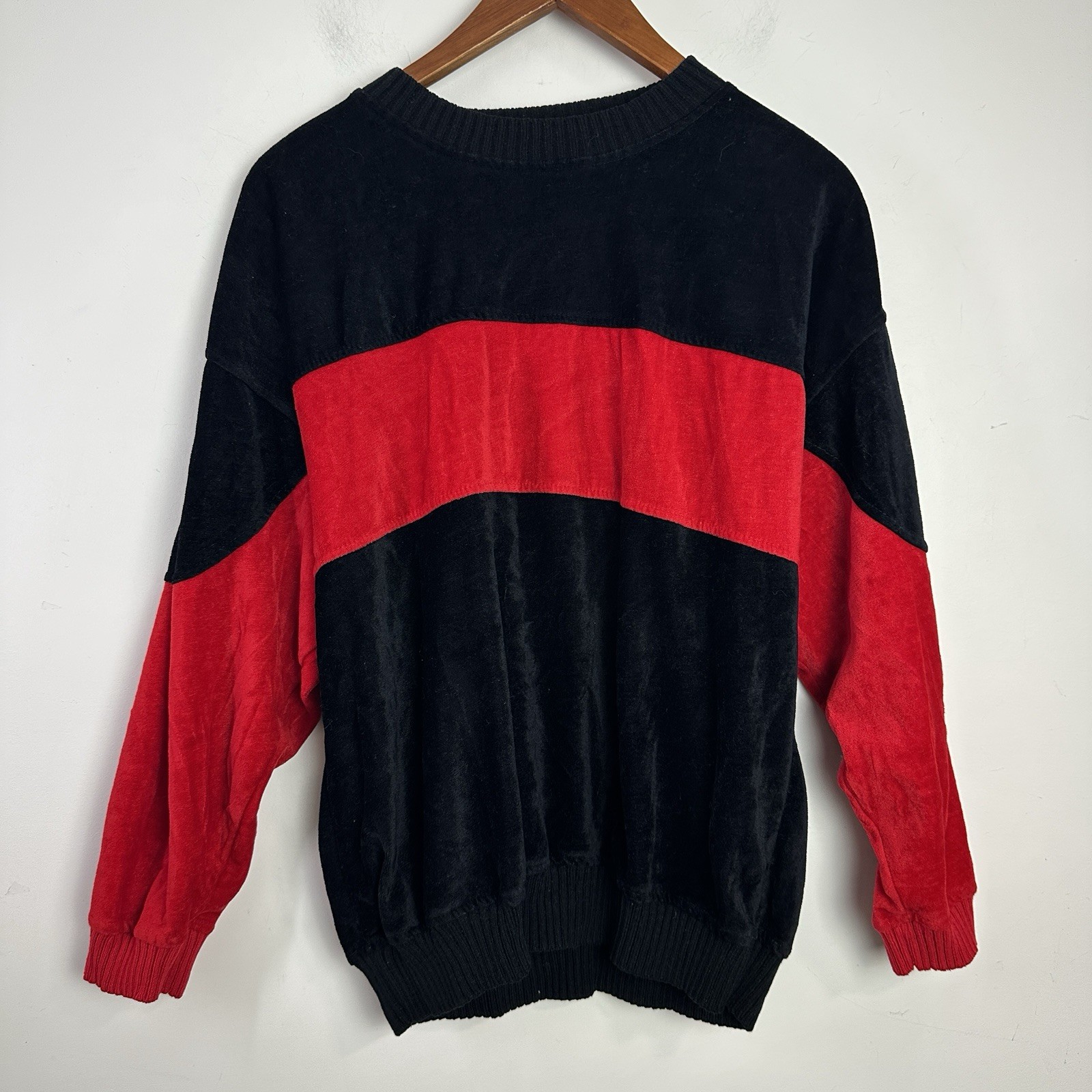 VTG L 80s 90s Top Hip Hop Colorblock Velour Sweater Sweatshirt Pullover Gothic