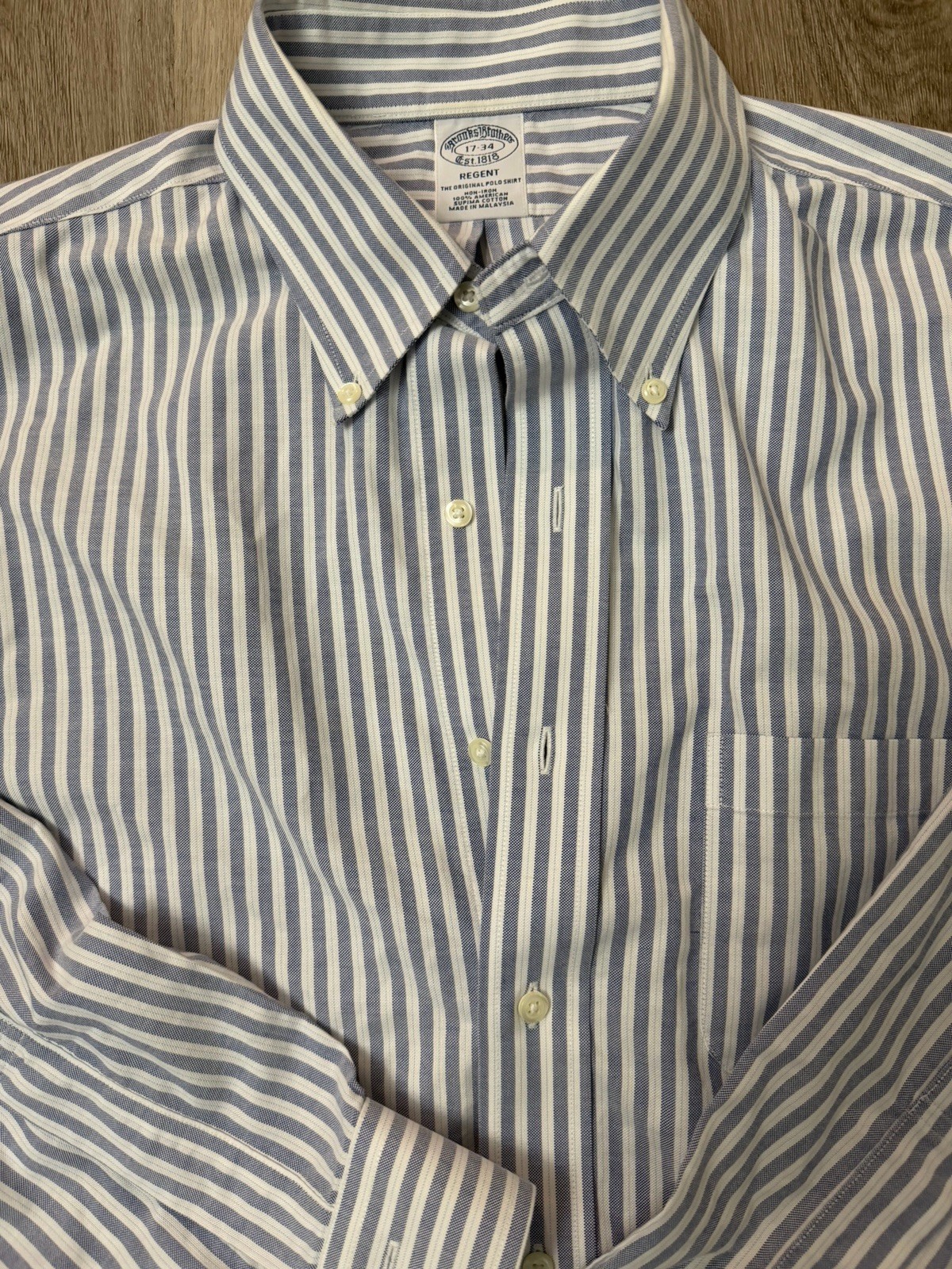 Brooks Brothers Men’s Blue Striped Traditional Fit Dress Shirt Sizes 17-34