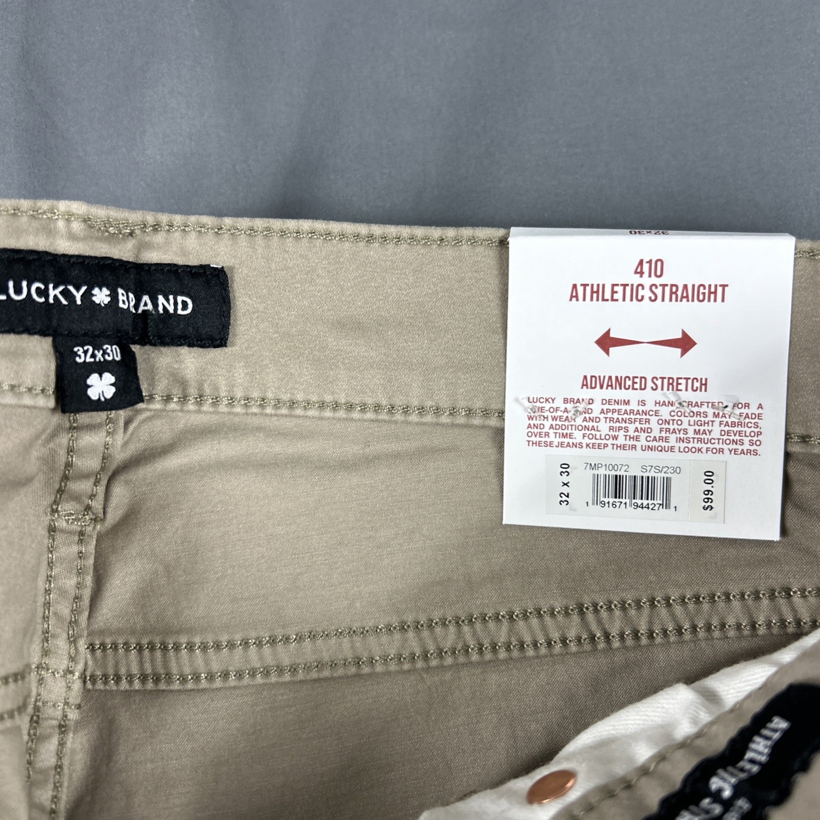 Lucky Brand Pants 410 Athletic Straight 32 x 30 Sandstone Khaki Cotton MSRP $99
