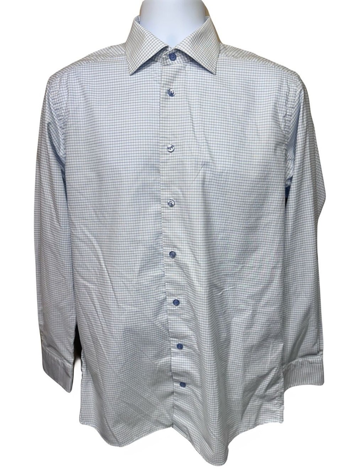 Eton Contemporary Fit White and Blue Mini Check Dress Shirt 15.5 / 39