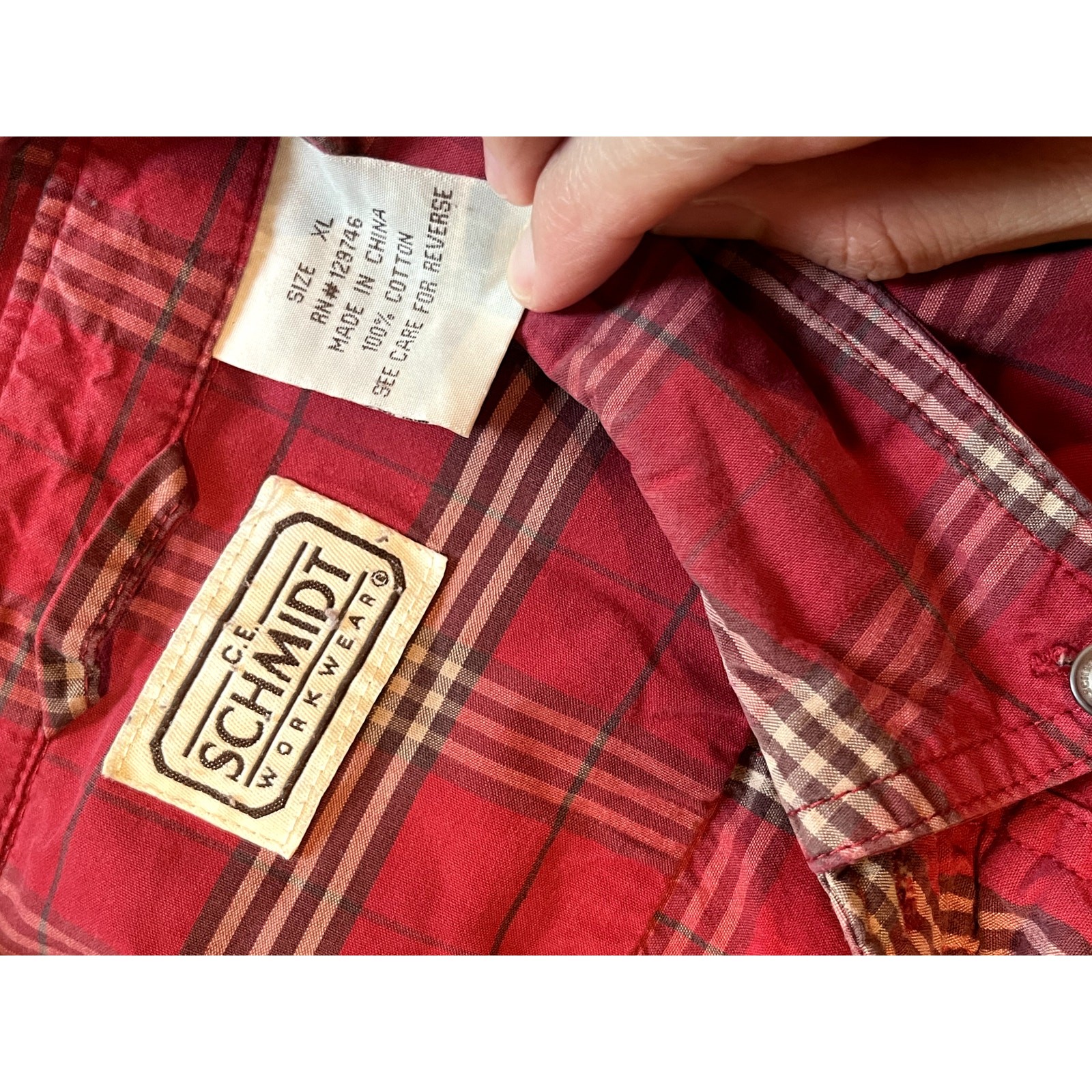 Vintage Schmidt Red Plaid Flannel ShirtXL Cotton Button Up Workwear Outdoor