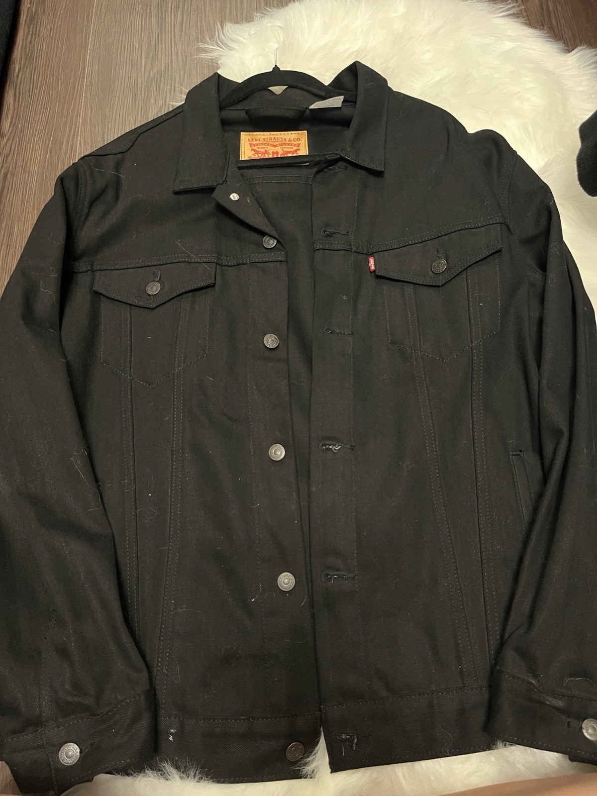 Levi Strauss & Co. Men’s Black Denim Jacket Button Front Logo Accent XL vintage