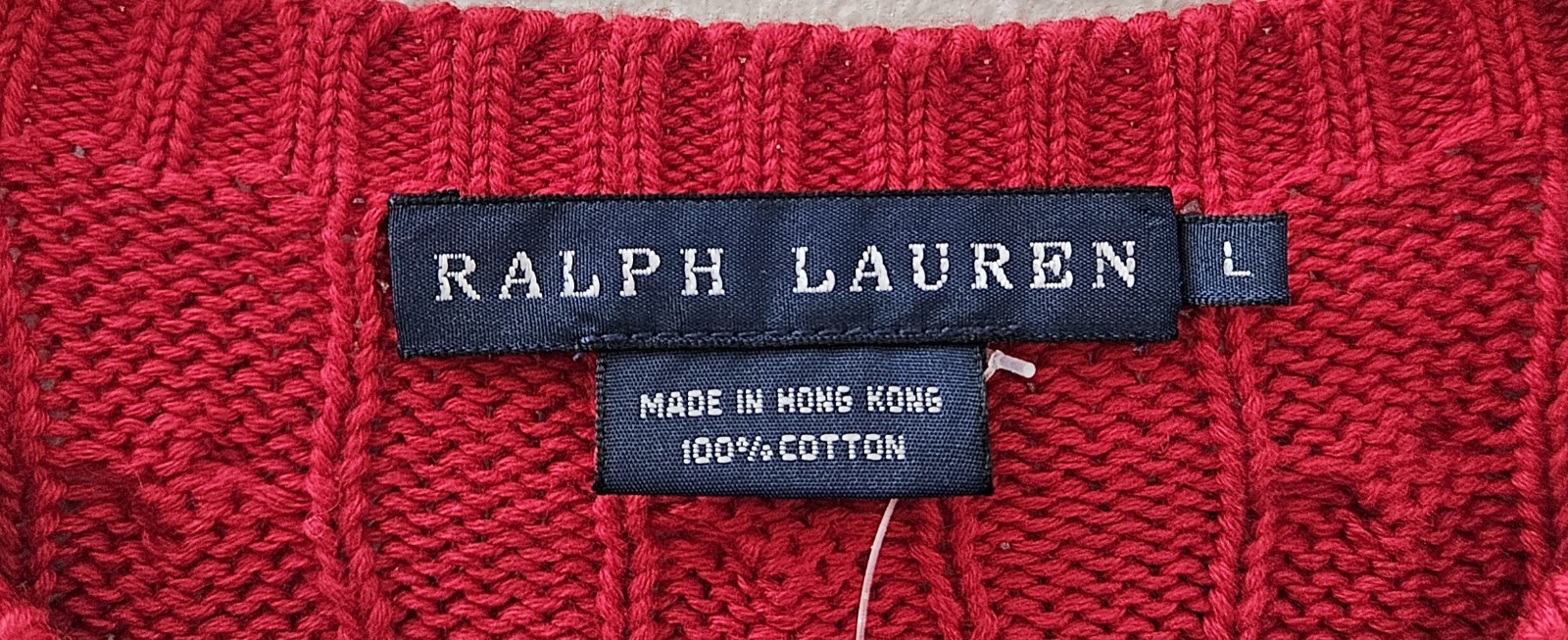 NEW w/Tag Ralph Lauren Red Cable Knit 100% Cotton Sweater Women’s Large Crewneck